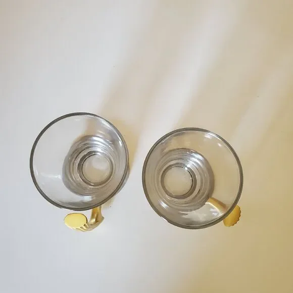 Gold & Stainless Silver MCM Glass Cups Coffee Teacups, Set of 2 - Picture 2 of 6